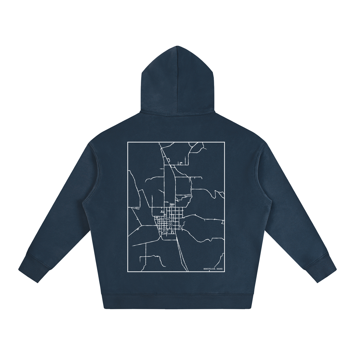 Montpelier map hoodie, back print - Navy Blue