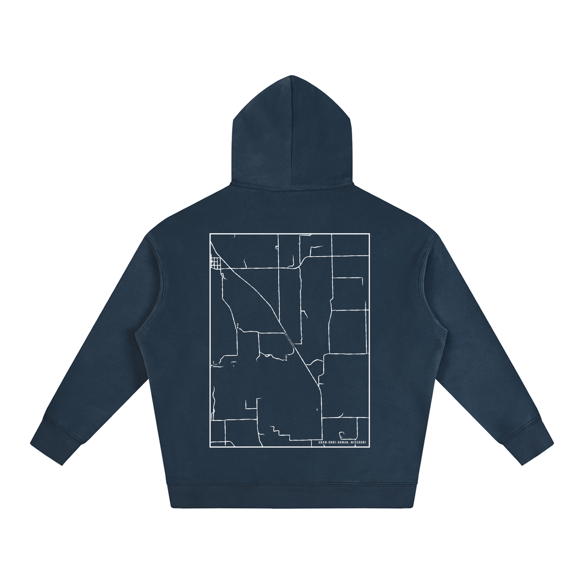 Adam-ondi-Ahman map hoodie, back print - Navy Blue
