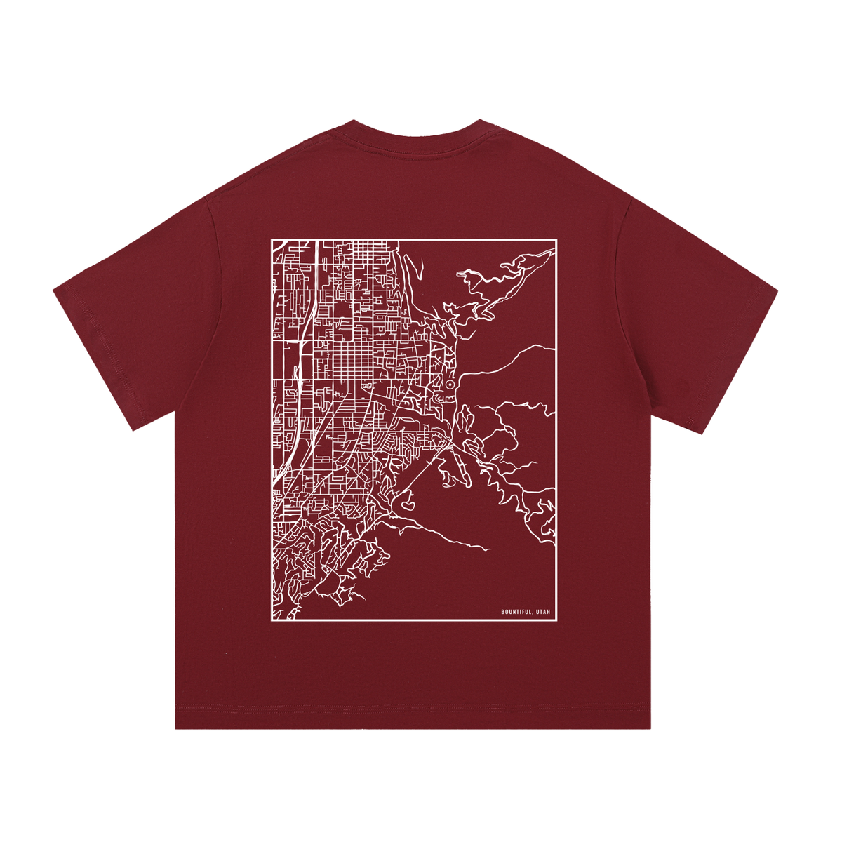Bountiful map tee, back print - Maroon