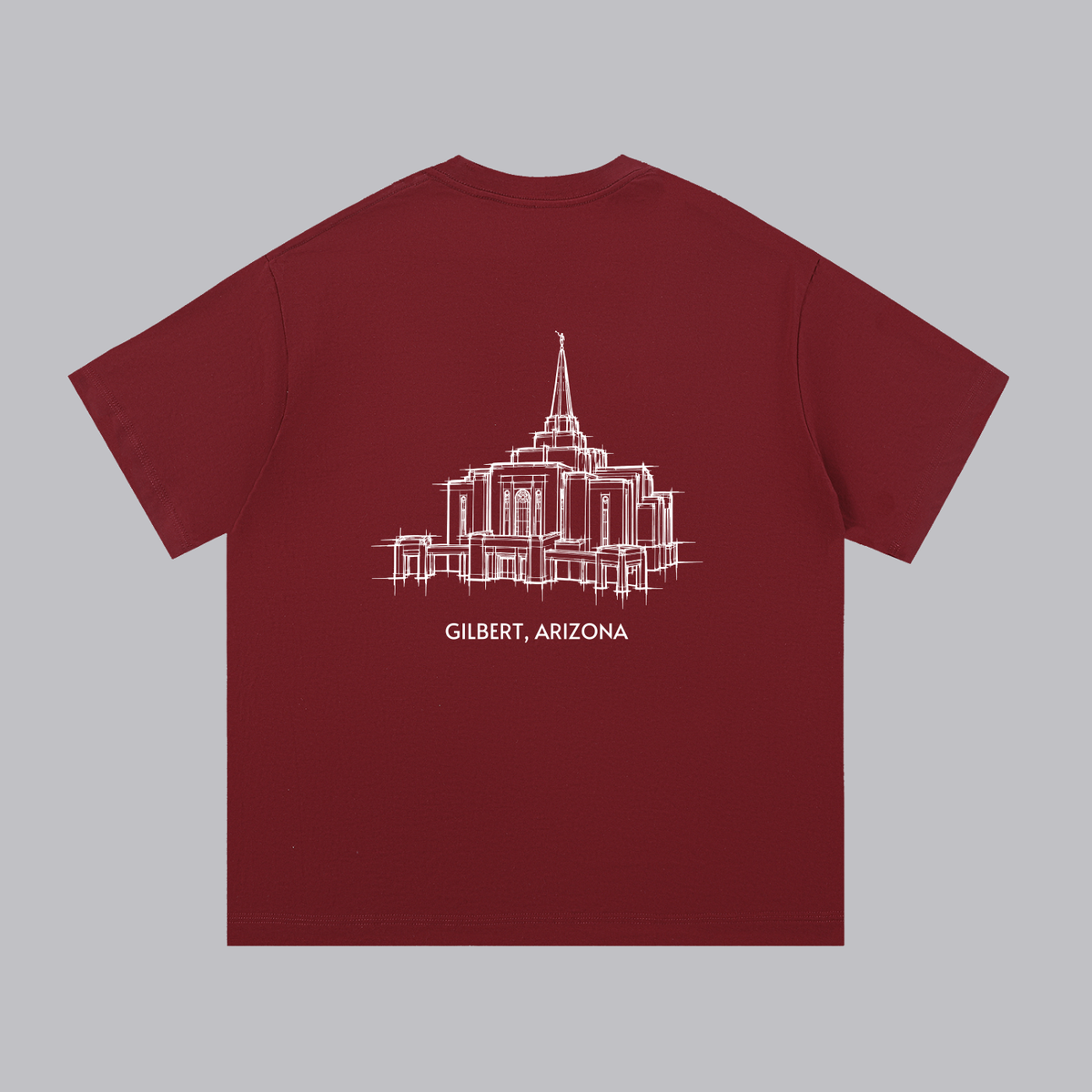 Gilbert Temple back print flat lay - Maroon