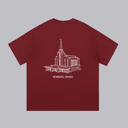 Rexburg Temple back print flat lay - Maroon