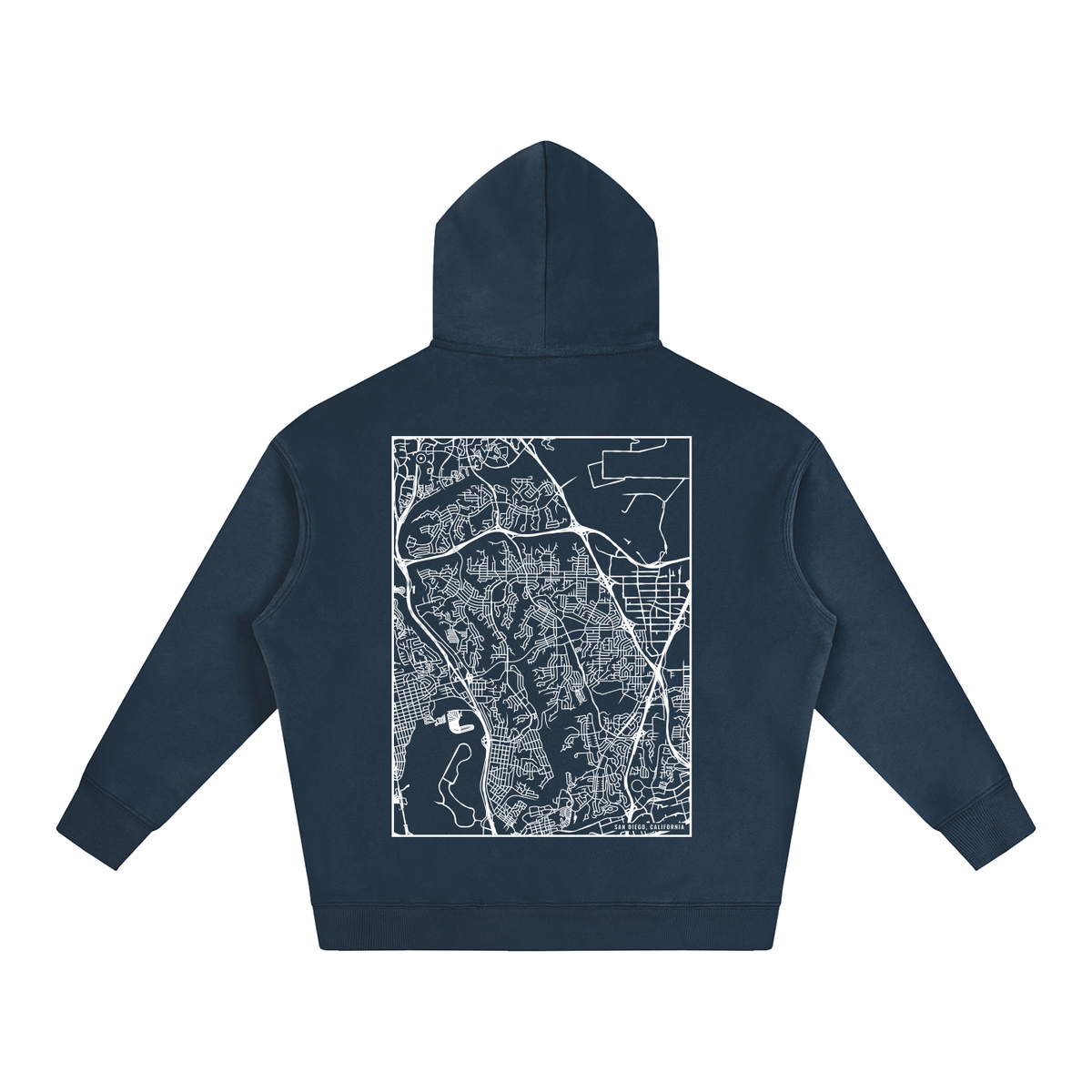 San Diego map hoodie, back print - Navy Blue