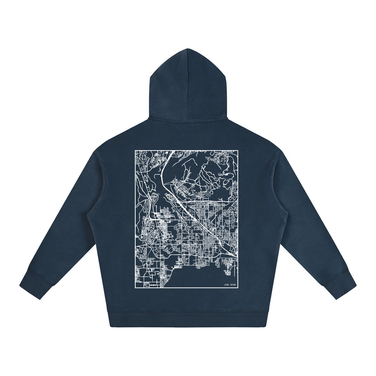 Lehi map hoodie, back print - Navy Blue