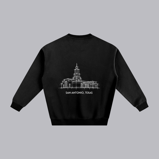 San Antonio Temple back print flat lay - Black