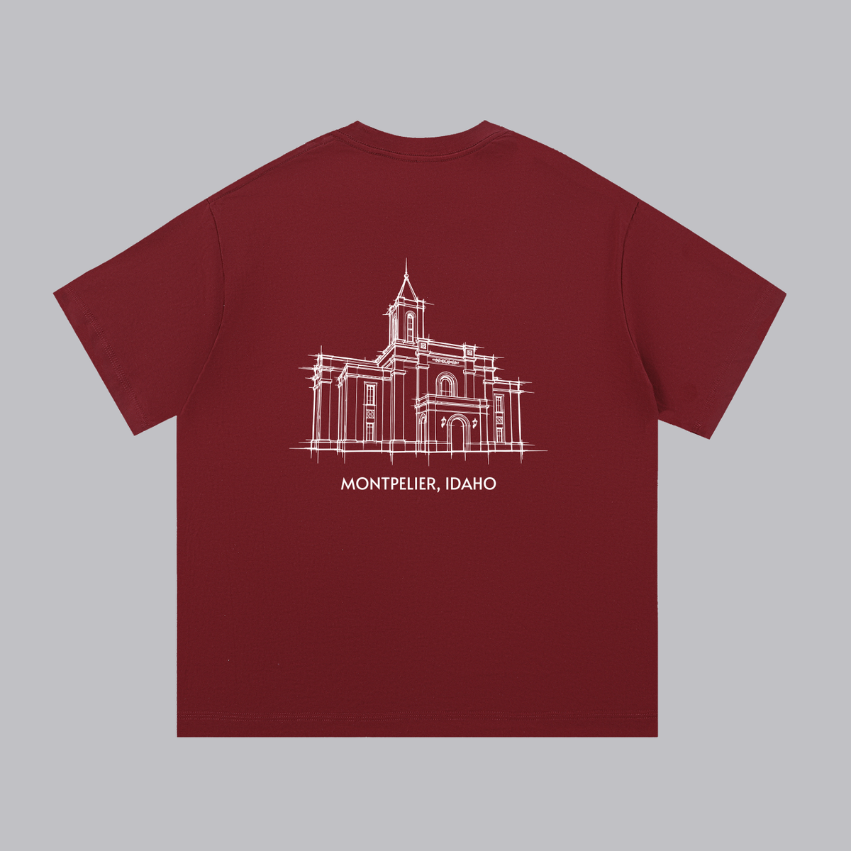 Montpelier Temple back print flat lay - Maroon