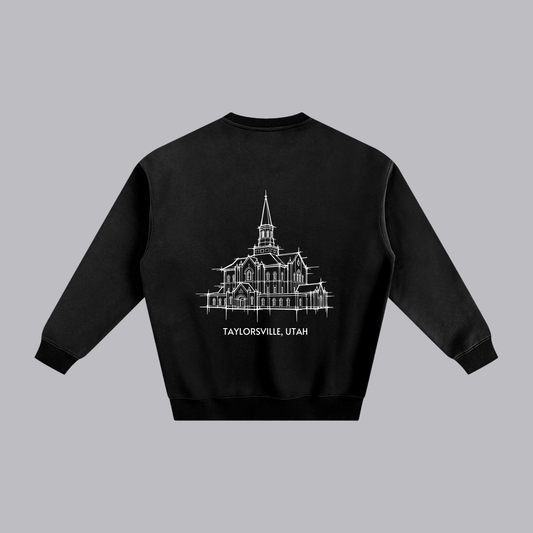 Taylorsville Temple back print flat lay - Black