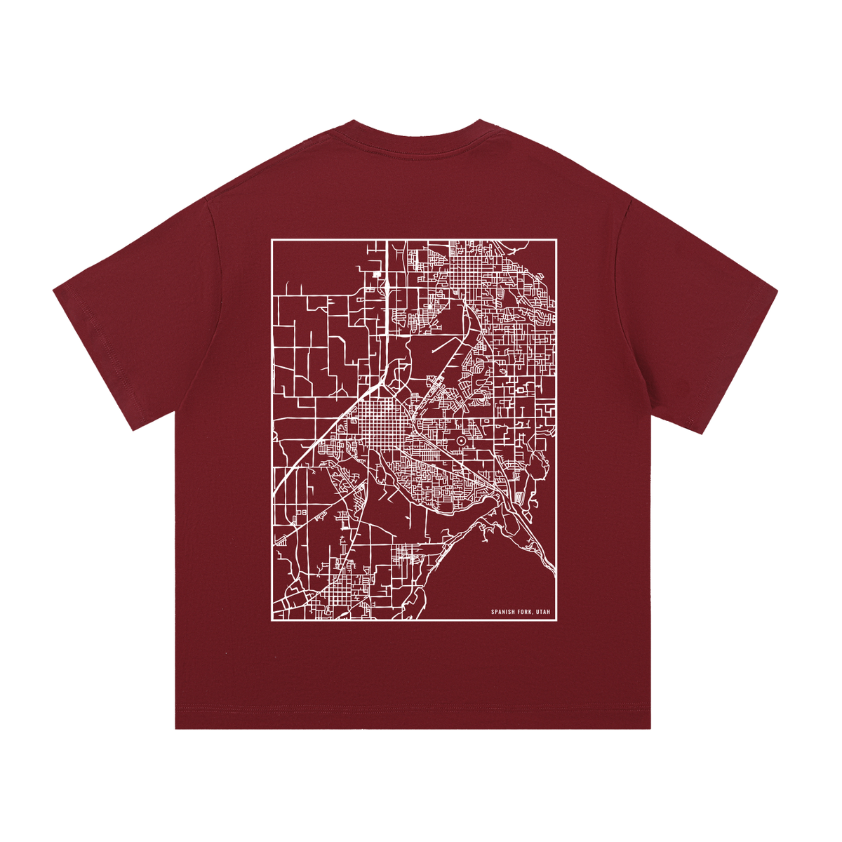Spanish Fork map tee, back print - Maroon