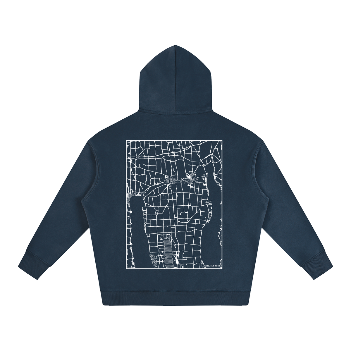 Fayette map hoodie, back print - Navy Blue