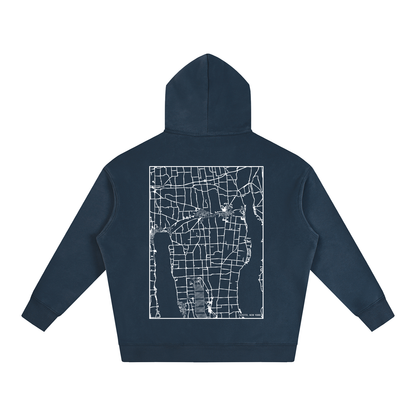 Fayette map hoodie, back print - Navy Blue