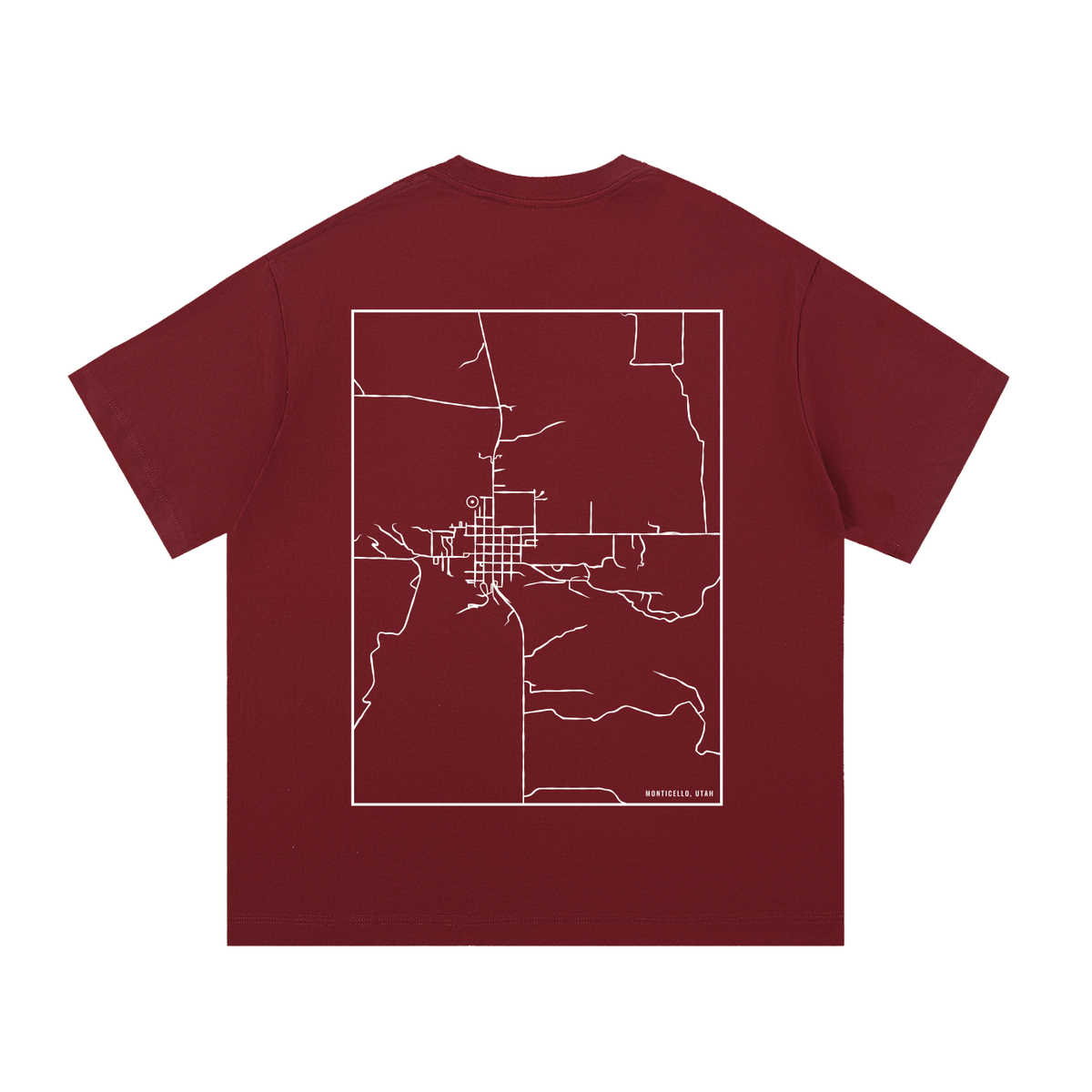 Monticello map tee, back print - Maroon