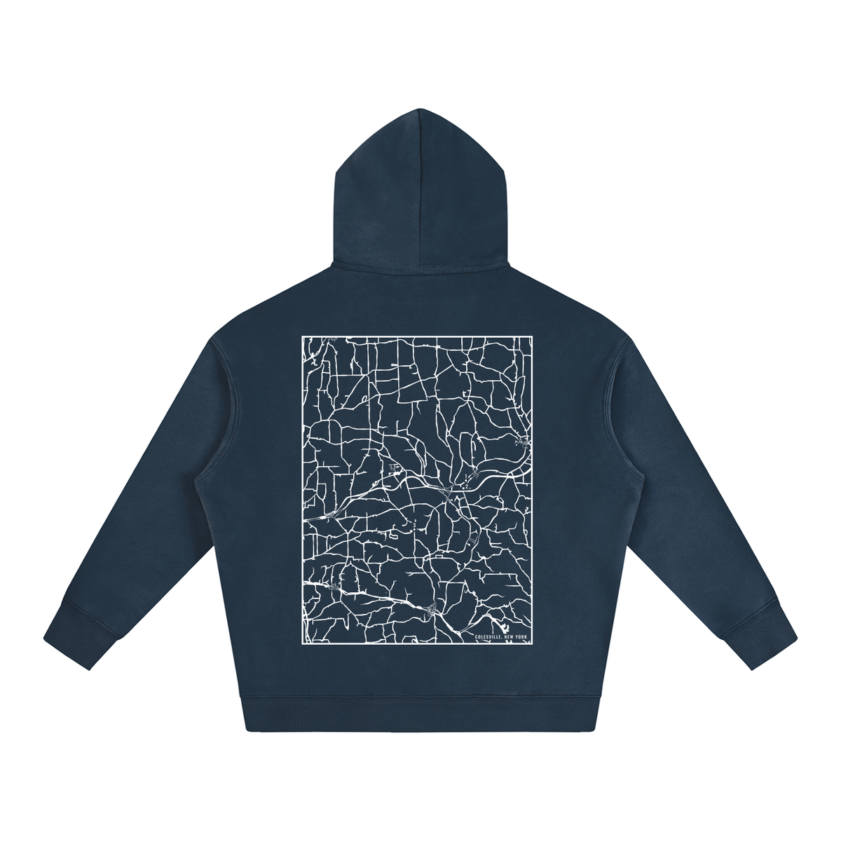 Colesville map hoodie, back print - Navy Blue