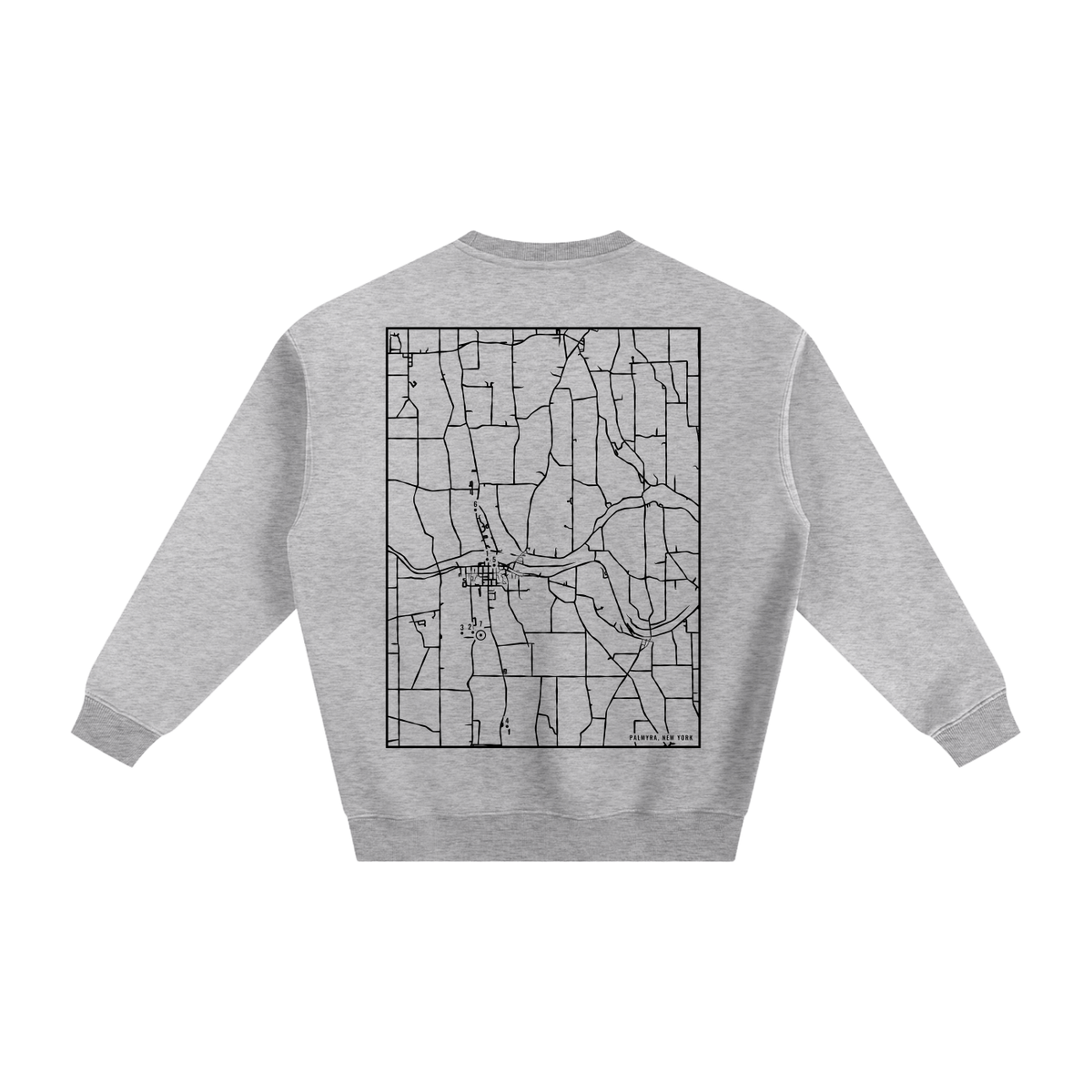 Palmyra map sweatshirt, back print - Heather Gray