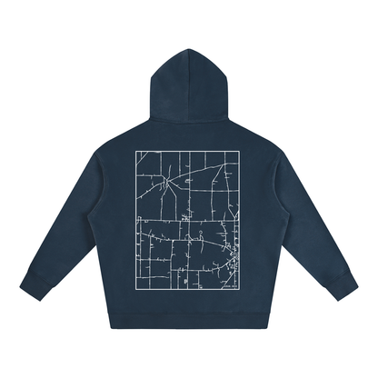 Hiram map hoodie, back print - Navy Blue