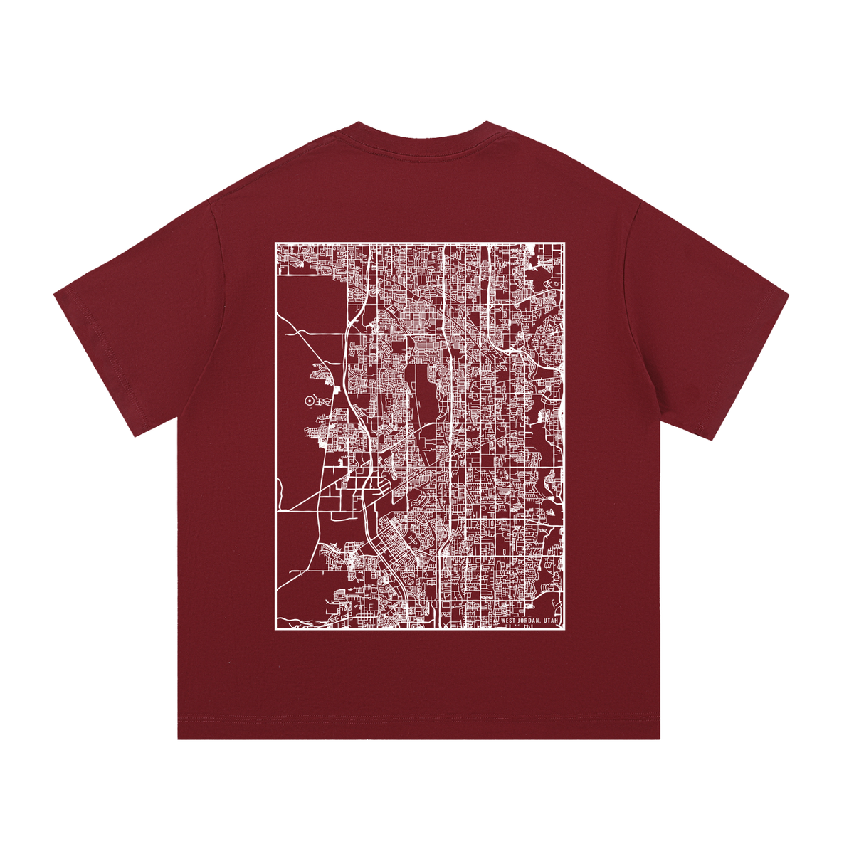 West Jordan map tee, back print - Maroon