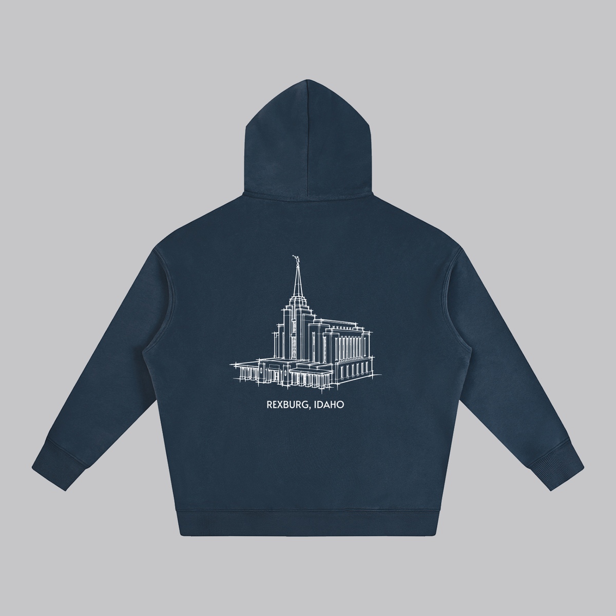Rexburg Temple back print flat lay - Navy Blue