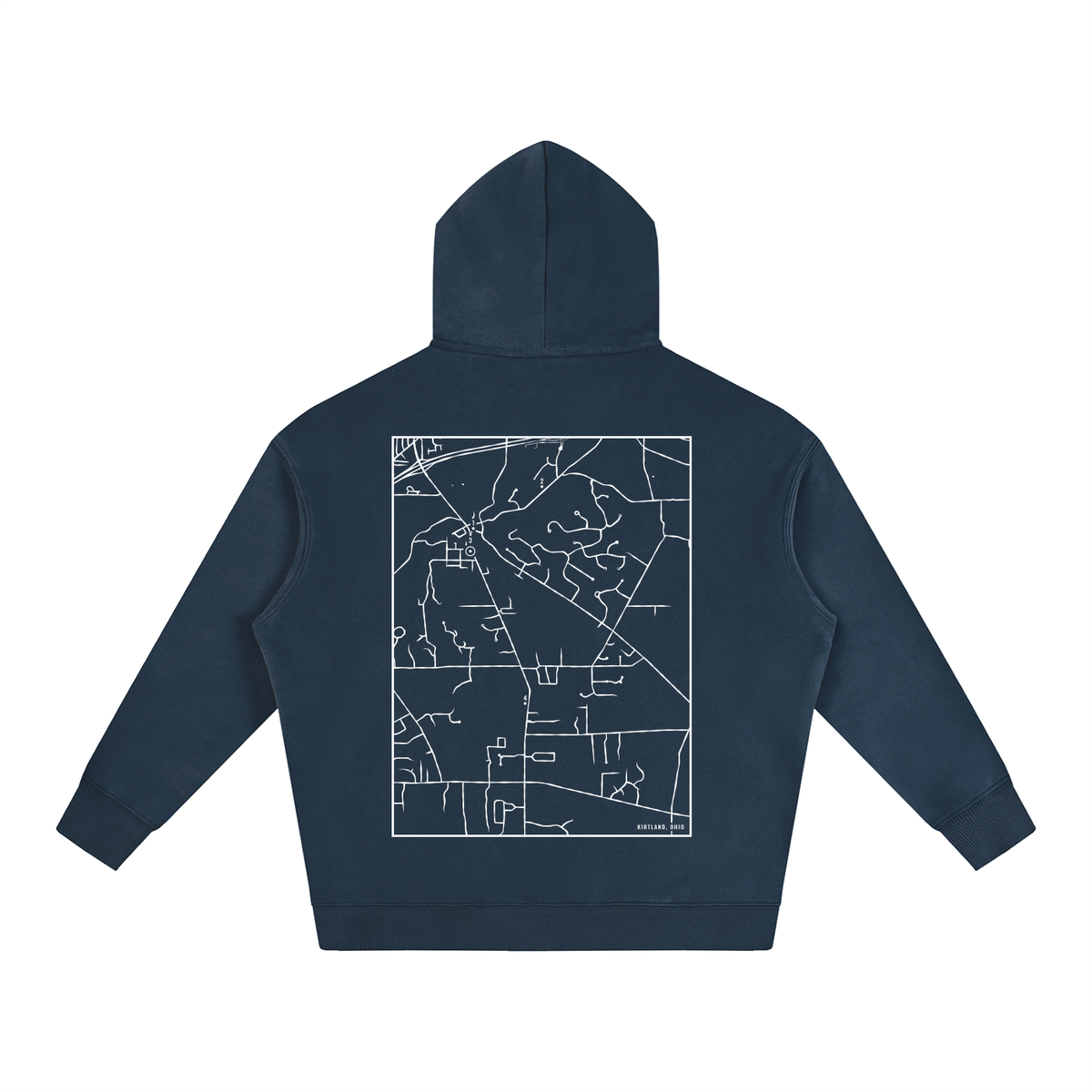 Kirtland map hoodie, back print - Navy Blue