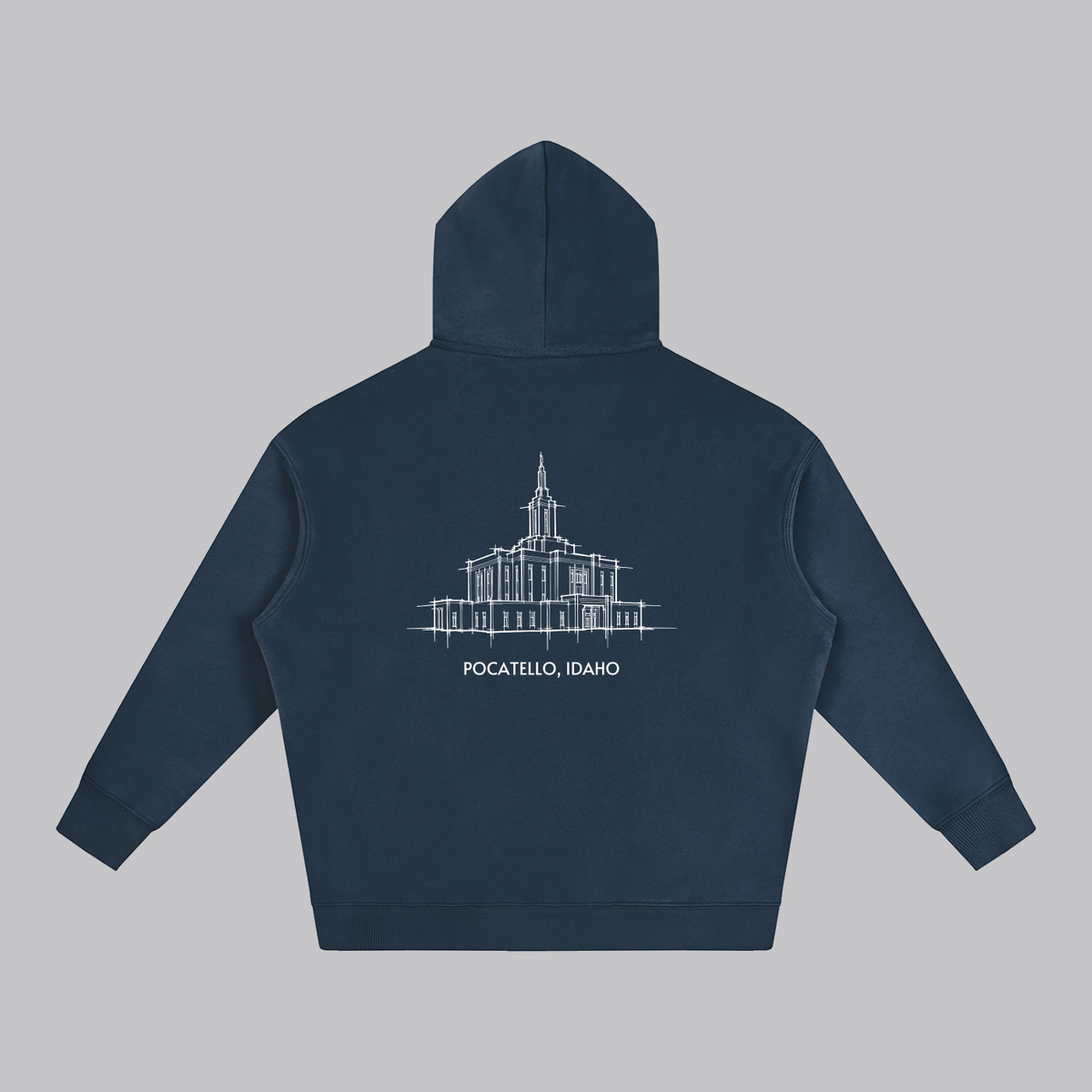 Pocatello Temple back print flat lay - Navy Blue