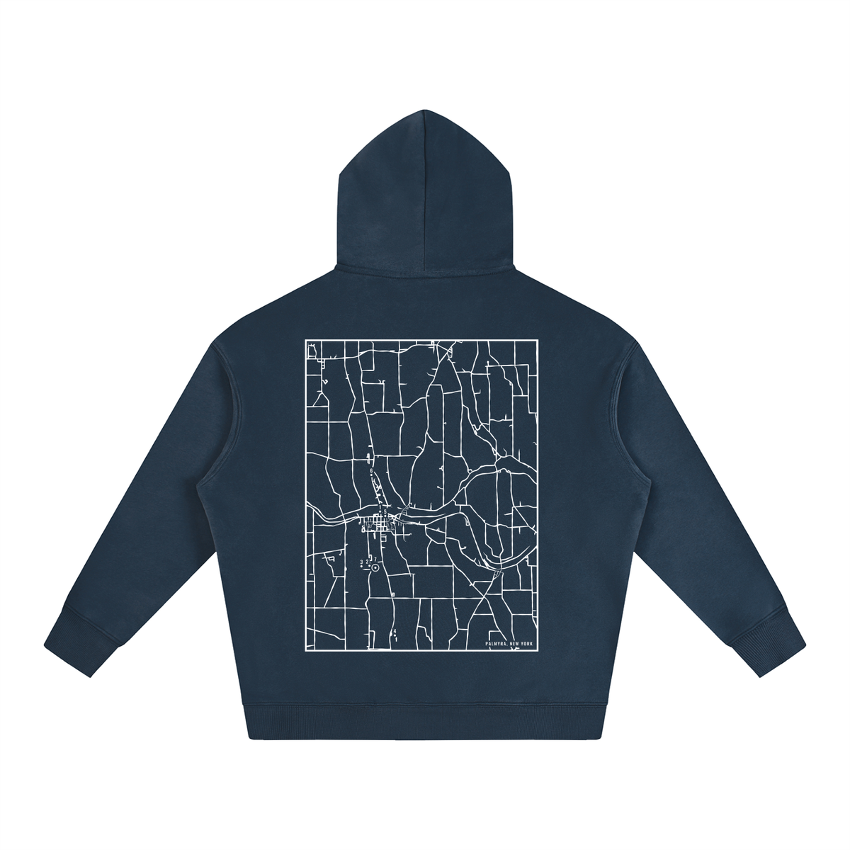 Palmyra map hoodie, back print - Navy Blue