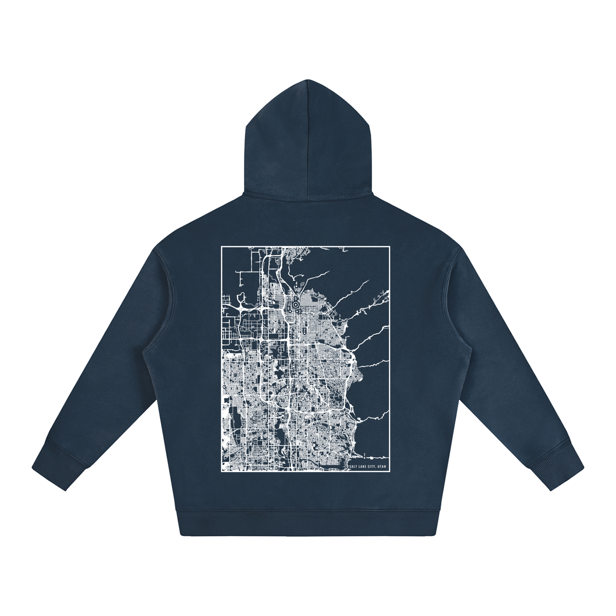 Salt Lake City map hoodie, back print - Navy Blue