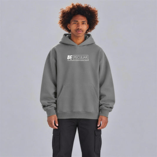 Be Peculiar hoodie front print on model - Gray