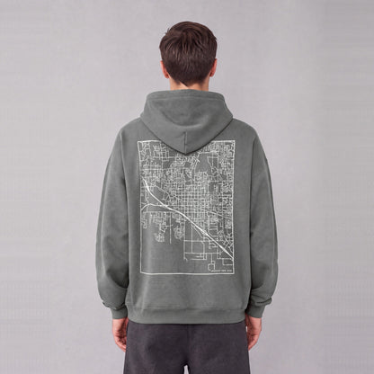 American Fork map hoodie, back print on model - Gray
