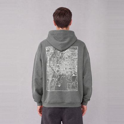 Albuquerque map hoodie, back print on model - Gray