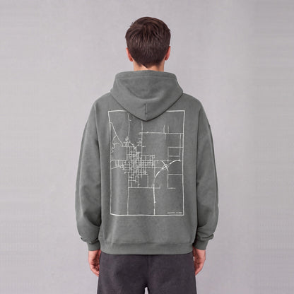 Carthage map hoodie, back print on model - Gray