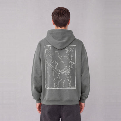 Harmony map hoodie, back print on model - Gray
