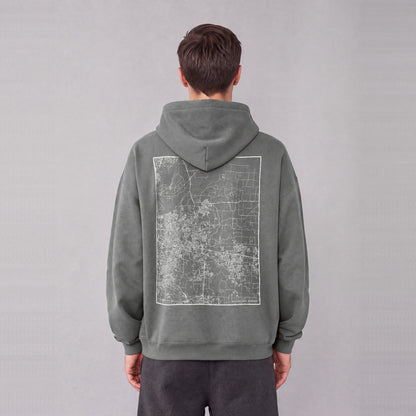 Independence map hoodie, back print on model - Gray