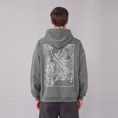 Lehi map hoodie, back print on model - Gray