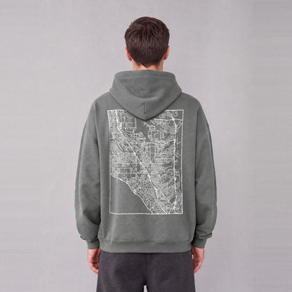 Layton map hoodie, back print on model - Gray