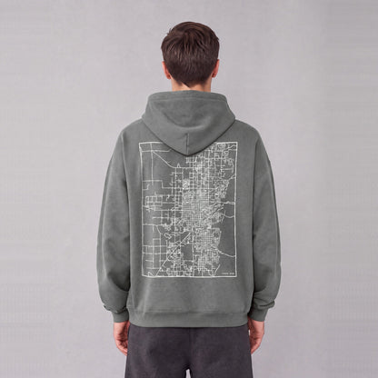 Logan map hoodie, back print on model - Gray