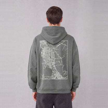 Provo map hoodie, back print on model - Gray