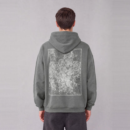 San Antonio map hoodie, back print on model - Gray