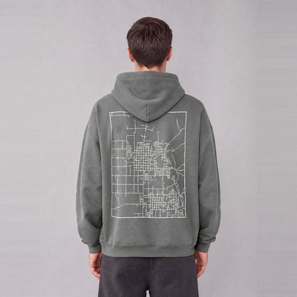 Smithfield map hoodie, back print on model - Gray