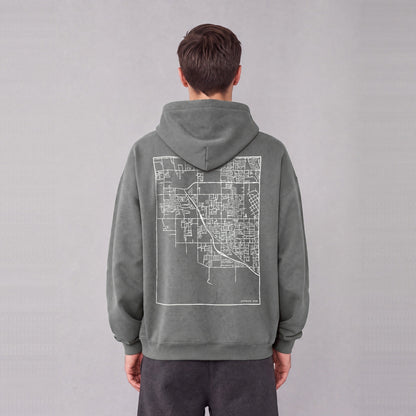 Syracuse map hoodie, back print on model - Gray