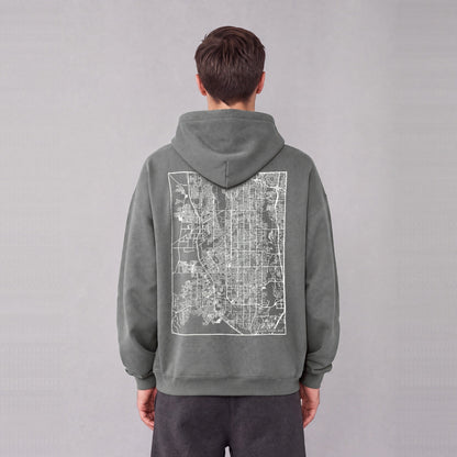 South Jordan map hoodie, back print on model - Gray