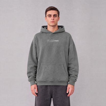 Salt Lake City map hoodie, front logo on model - Gray