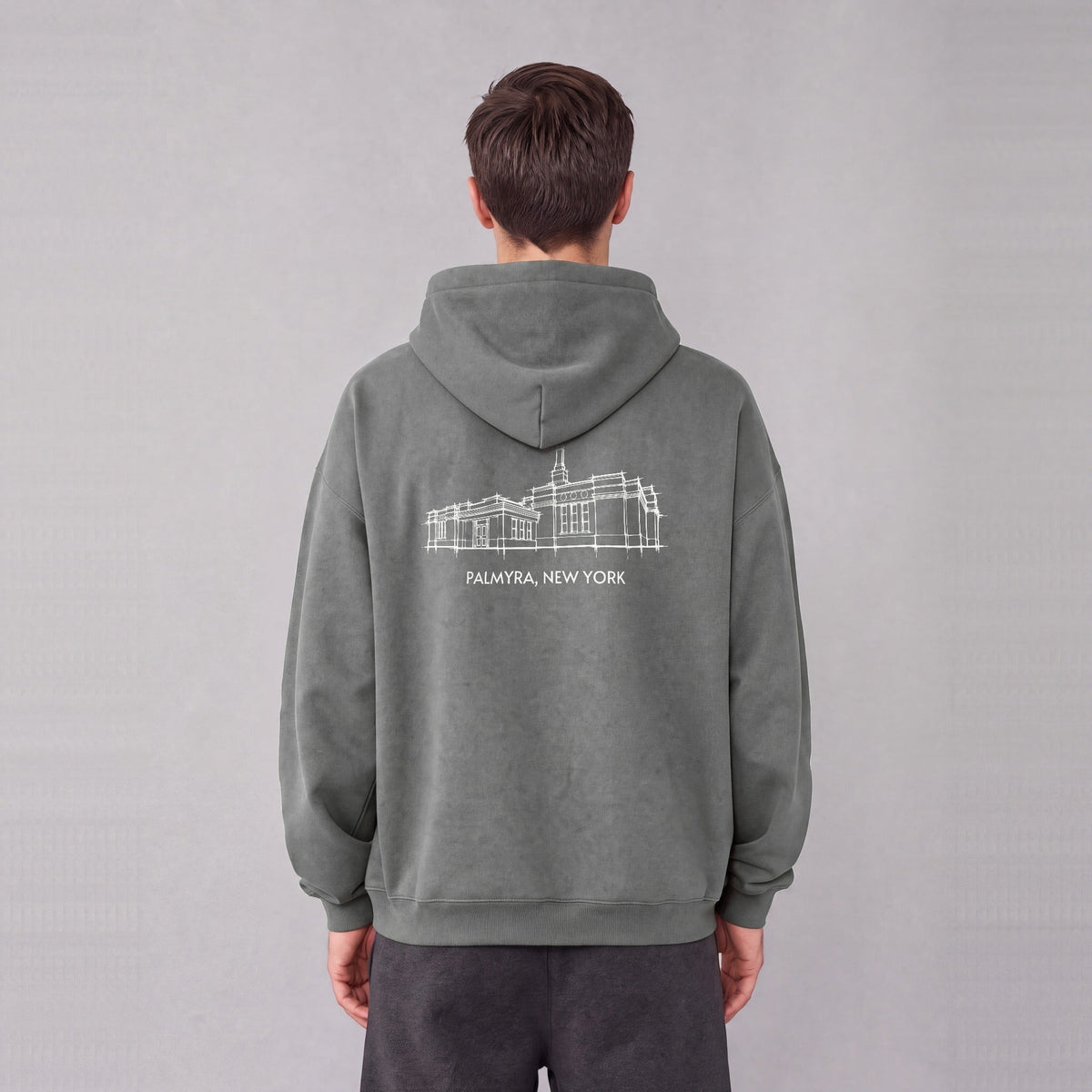 Palmyra Temple back print on model - Gray