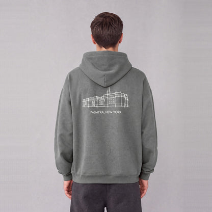 Palmyra Temple back print on model - Gray