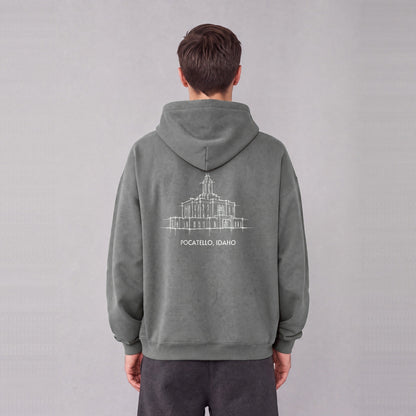 Pocatello Temple back print on model - Gray