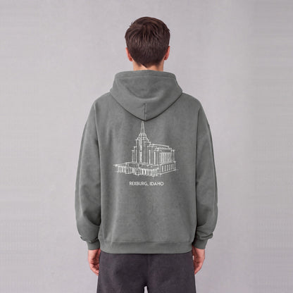 Rexburg Temple back print on model - Gray
