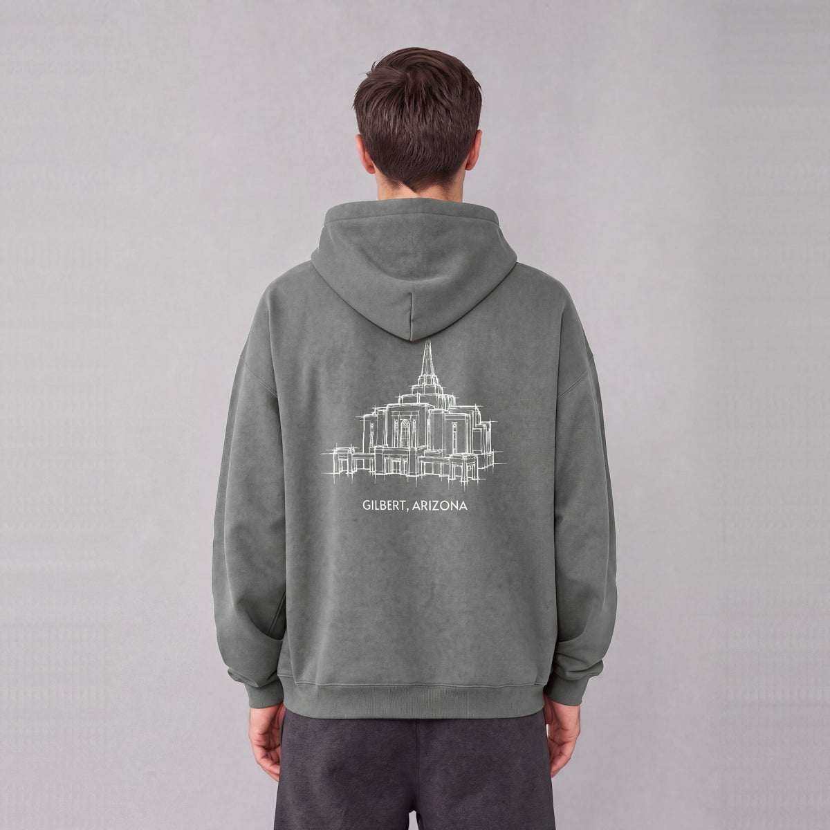 Gilbert Temple back print on model - Gray