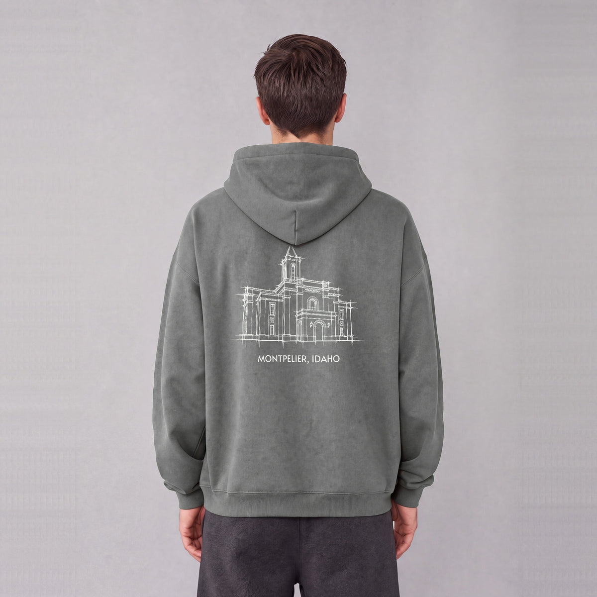 Montpelier Temple back print on model - Gray