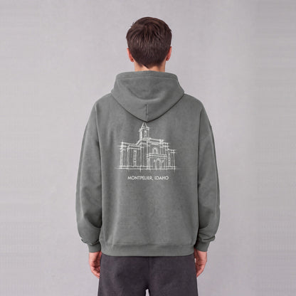 Montpelier Temple back print on model - Gray