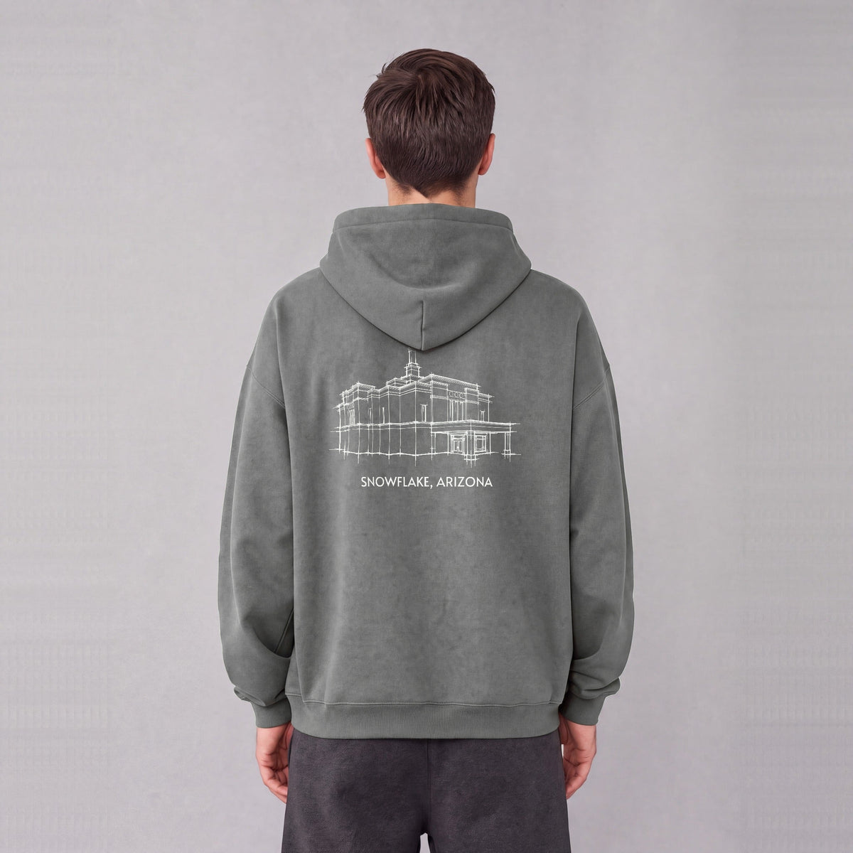 Snowflake Temple back print on model - Gray