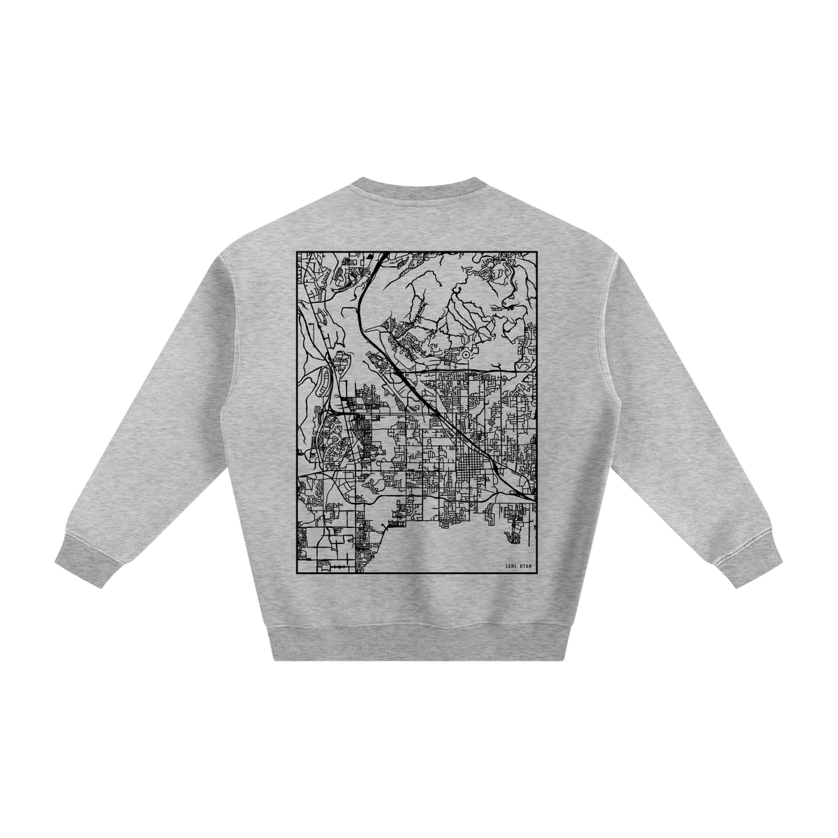 Lehi map sweatshirt, back print - Heather Gray