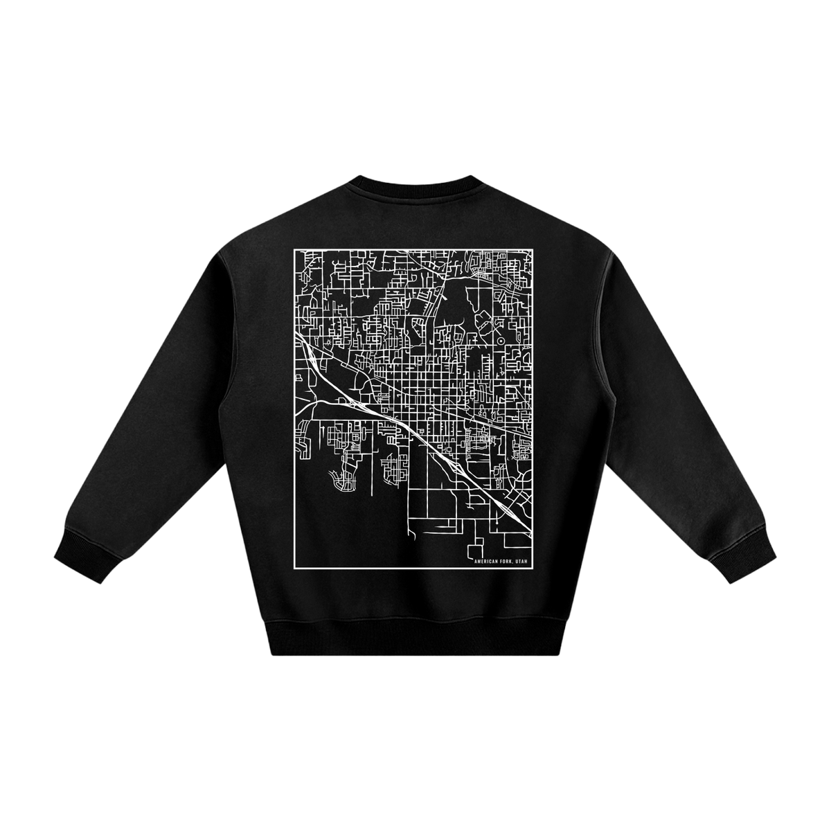 American Fork map sweatshirt, back print - Black