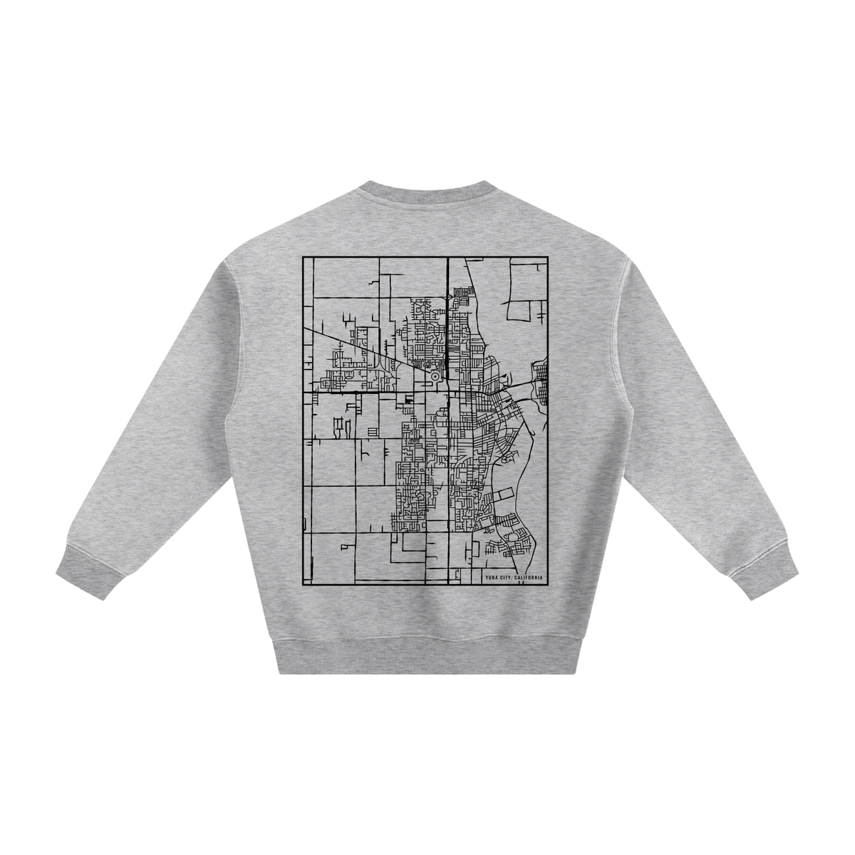 Yuba City map sweatshirt, back print - Heather Gray