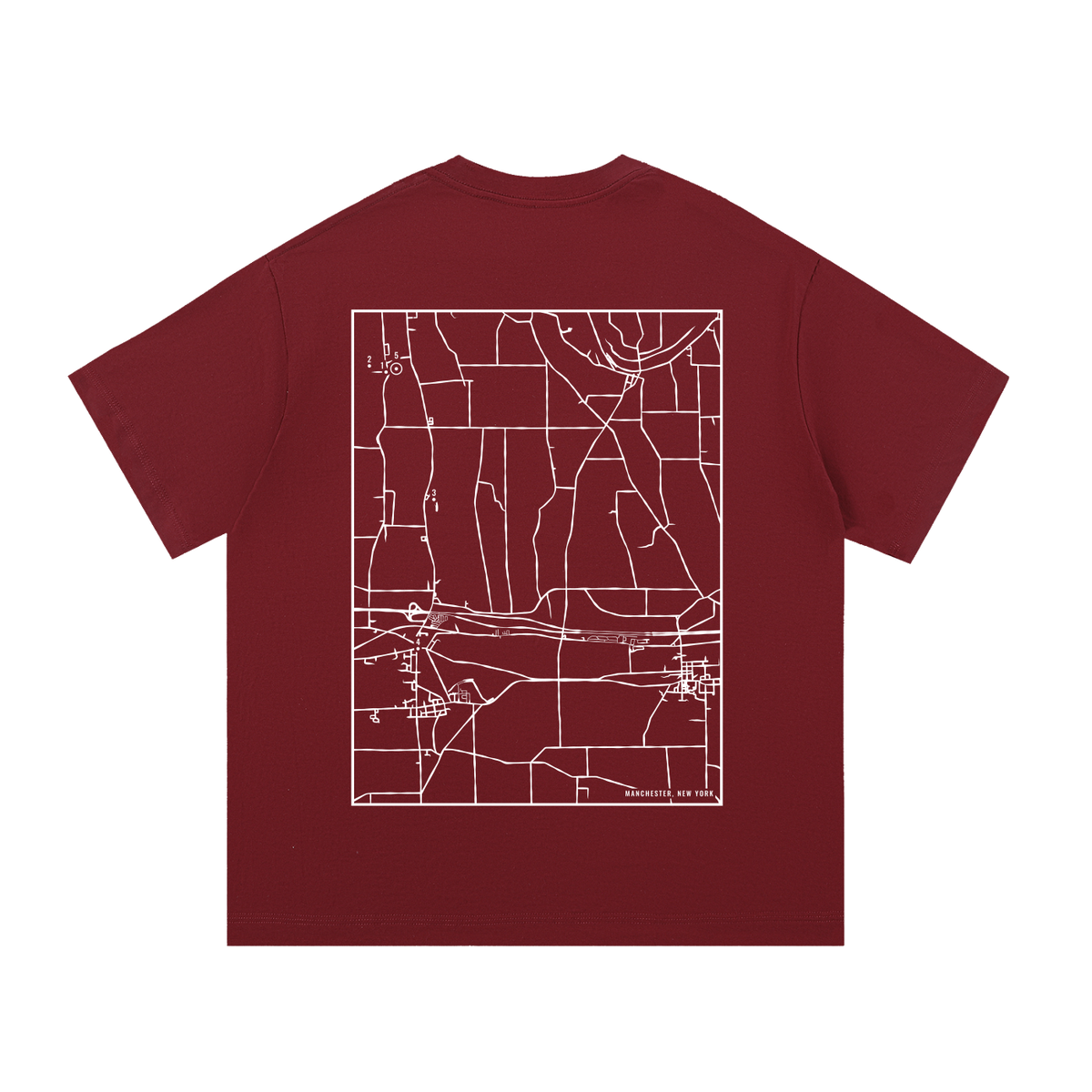 Manchester map tee, back print - Maroon